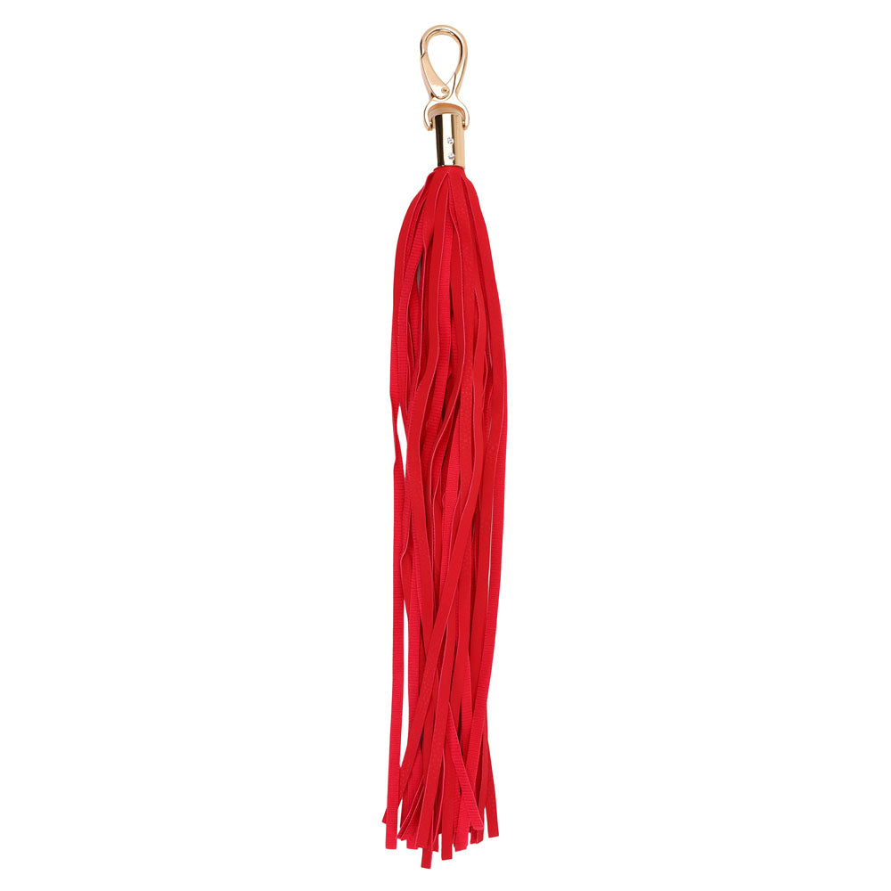 Be Bondage Petit Porte Clé Fouet Similicuir Rouge Doré Vue de Face