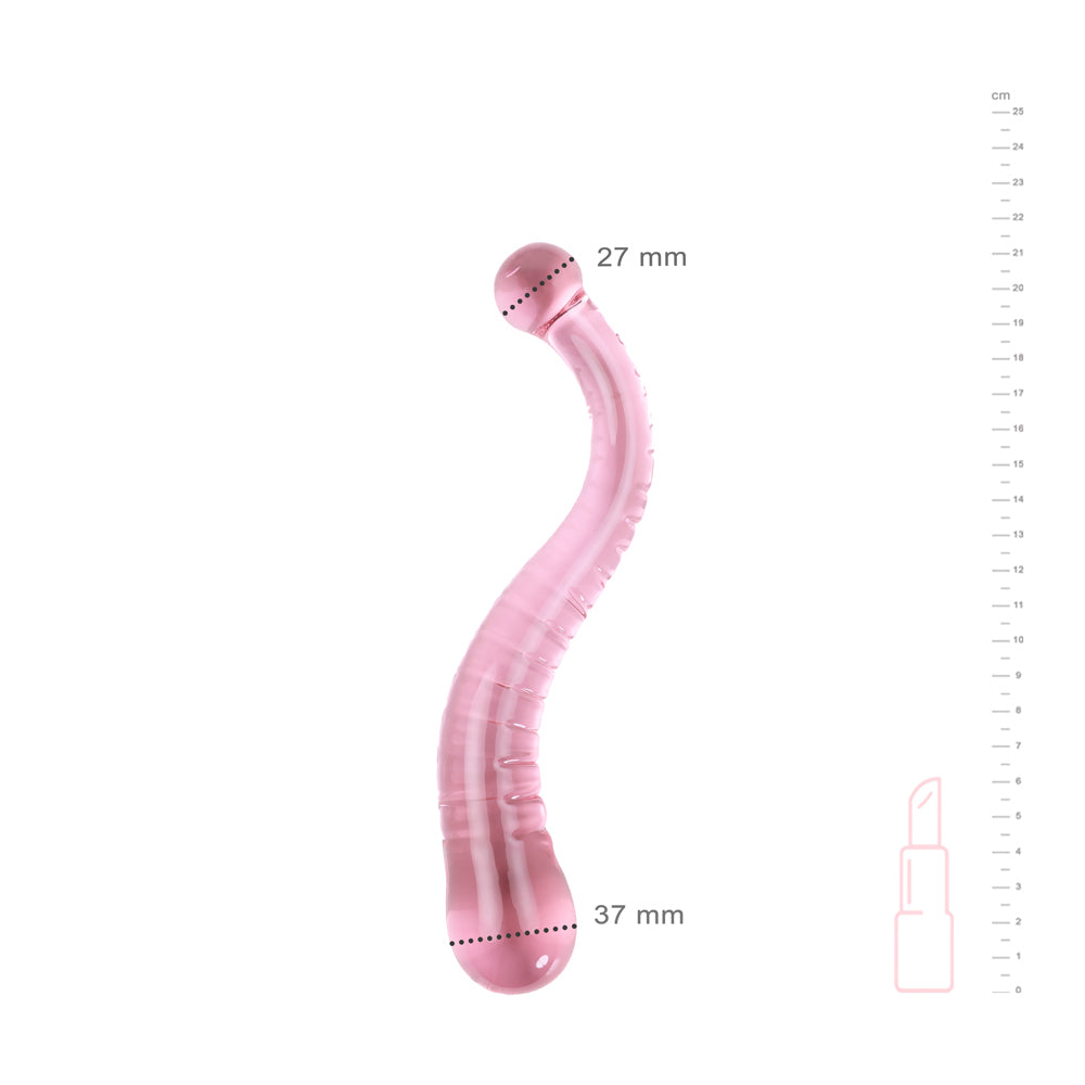 Be Bondage Gode Pyrex Incurvé Tentacule Unisexe Verre Rose Debout Vue de Face avec Mesures