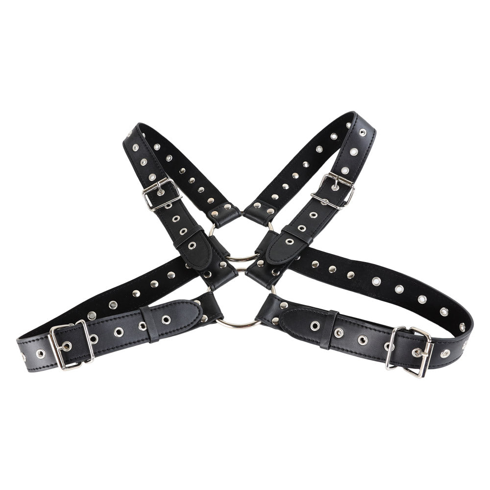Harnais Noir Buste Homme - Cuir et Rivets - Be Bondage