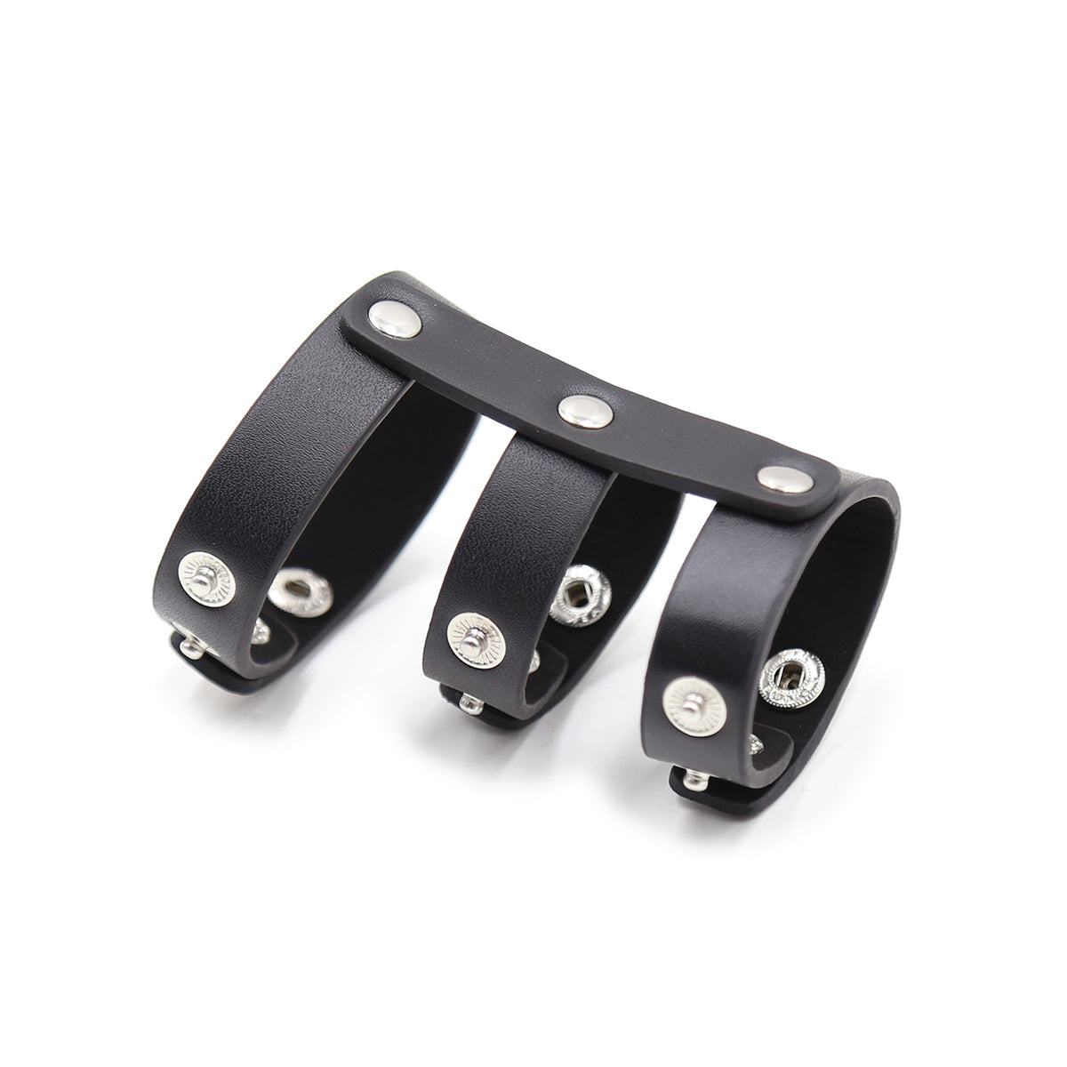 Triple Anneau Pénis PVC Rivets - Vue Fermé Droite - Be Bondage