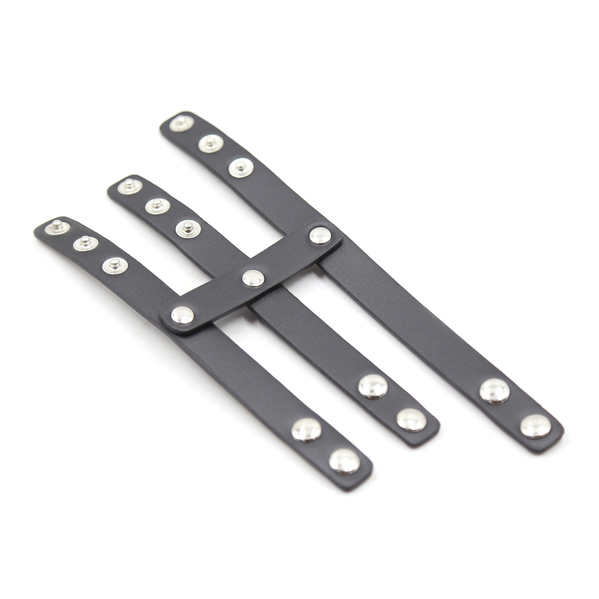 Triple Anneau Pénis PVC Rivets - Vue Ouvert Recto - Be Bondage