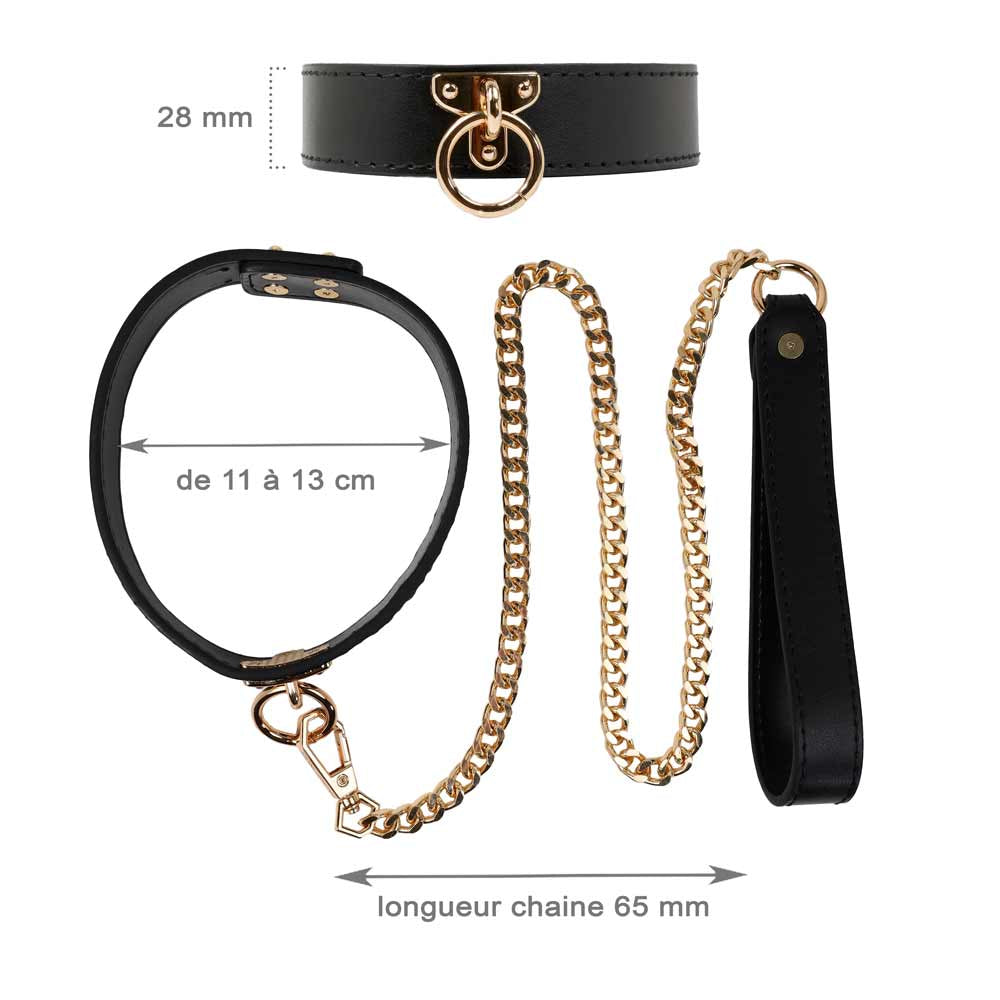 Laisse collier à rivets Be Bondage avec dimensions