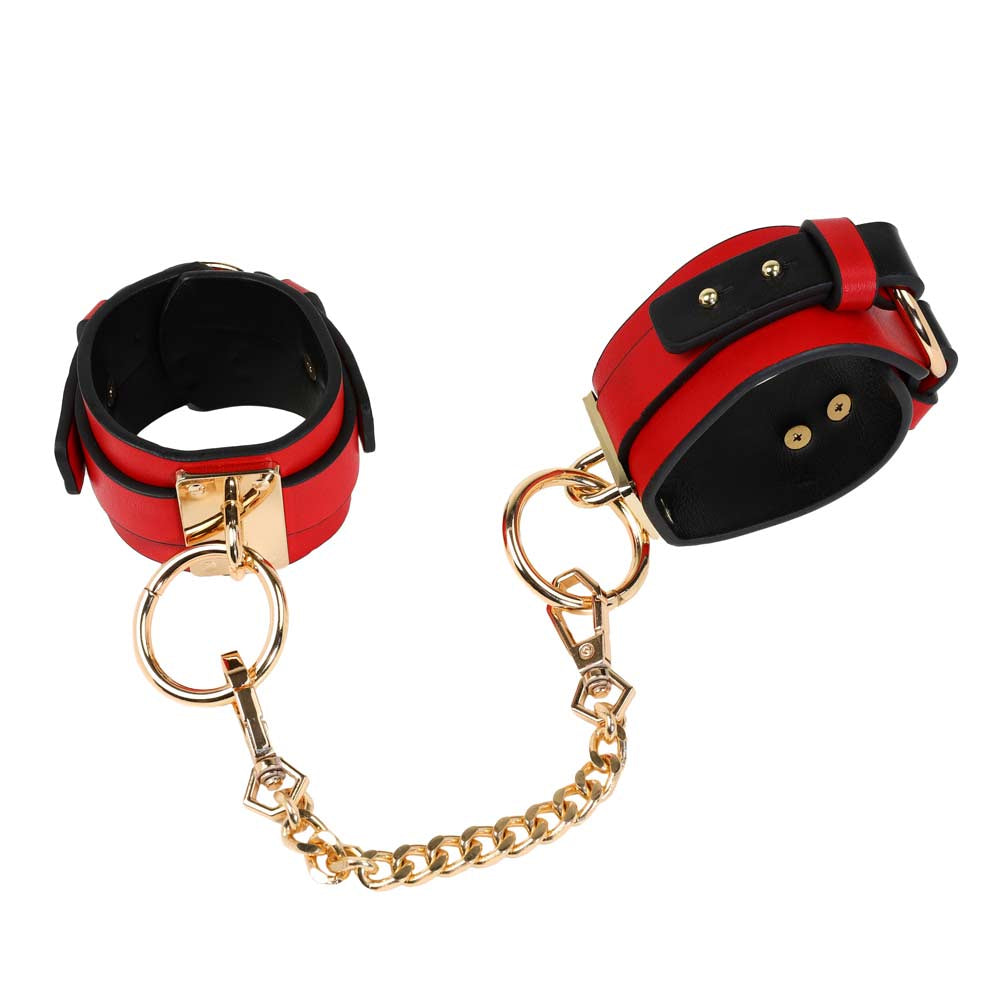 Menottes Chevilles - Cuir Rouge et Noir - Be Bondage