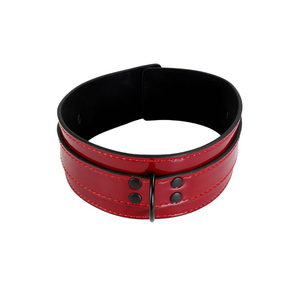 Collier Large - Simili Cuir Laqué Rouge - Be Bondage