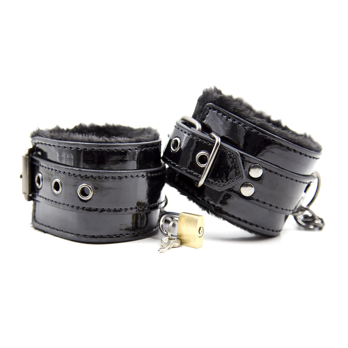 Menottes Noir Mains Intérieur Fourrure - Vue Originale - Be Bondage