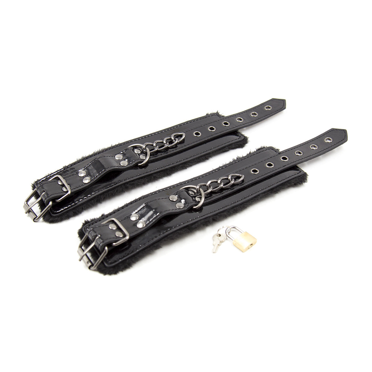 Menottes Noir Mains Intérieur Fourrure - Vue Ouverte - Be Bondage