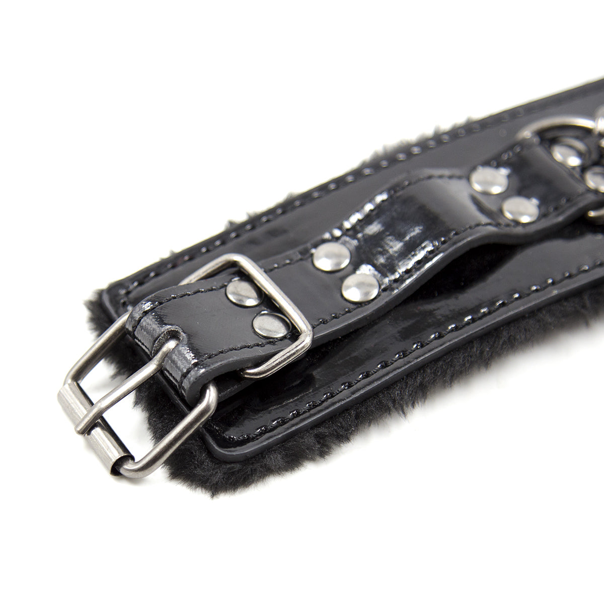 Menottes Noir Mains Intérieur Fourrure - Zoom Attache - Be Bondage