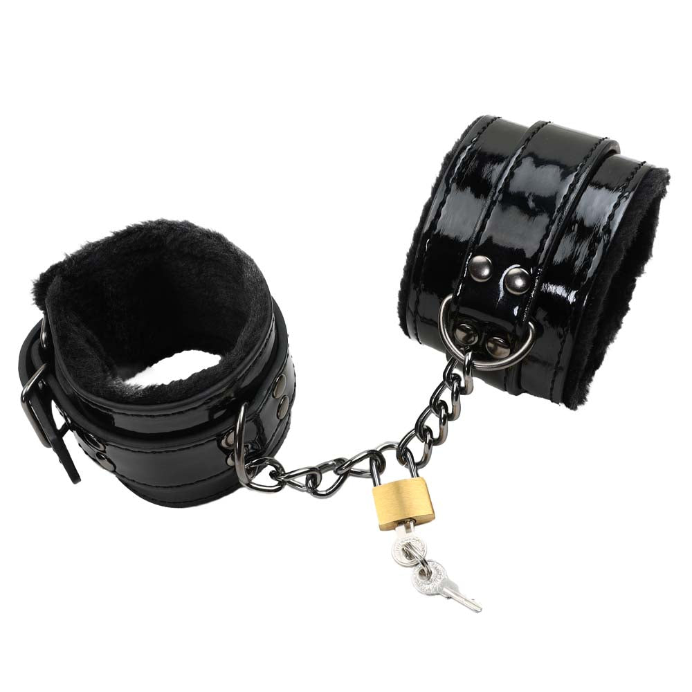 Menottes Noir Mains Intérieur Fourrure - Vue Complète Bis - Be Bondage