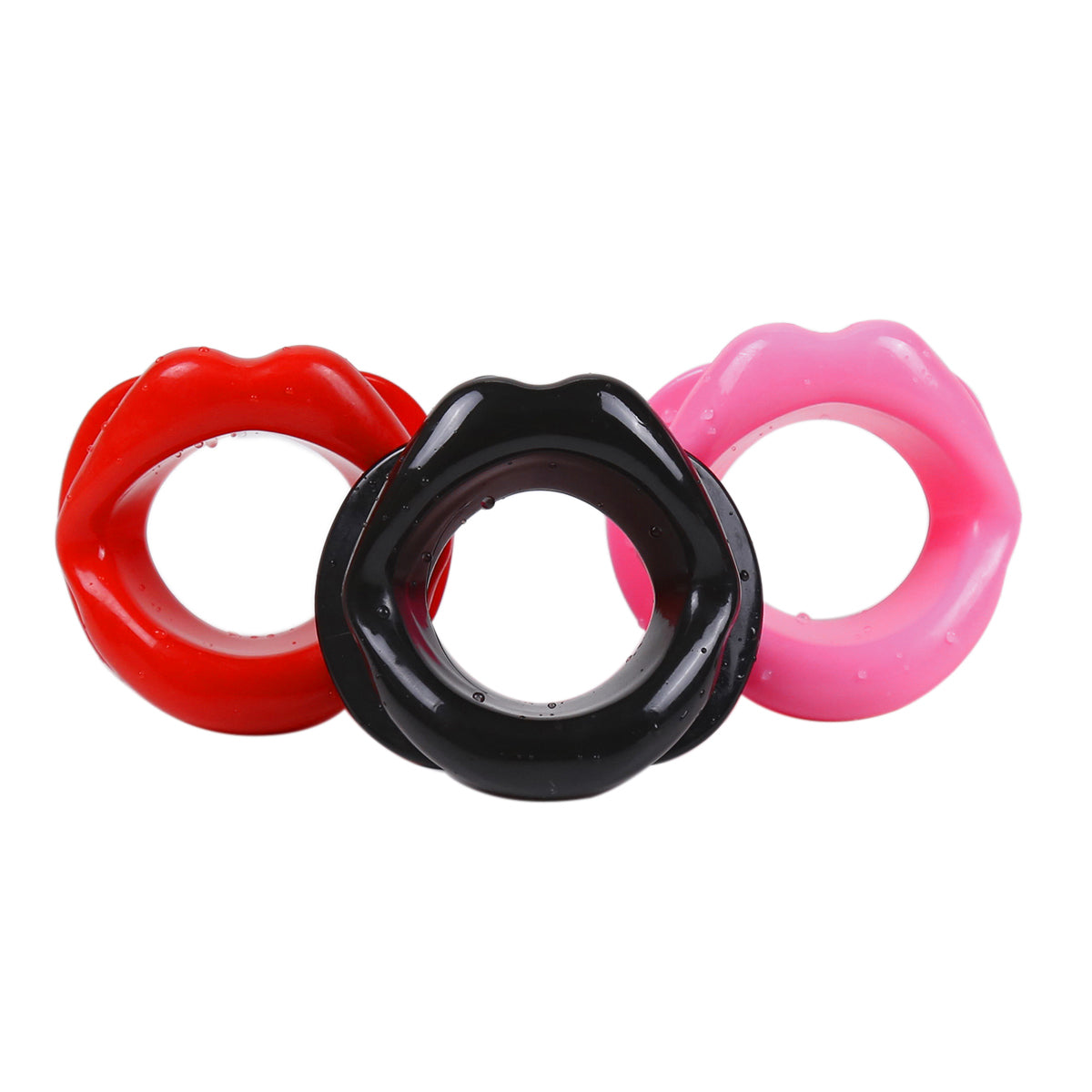 Lot 3 Bâillons Anneaux Bouche - Silicone Rouge, Rose, Noir - Be Bondage
