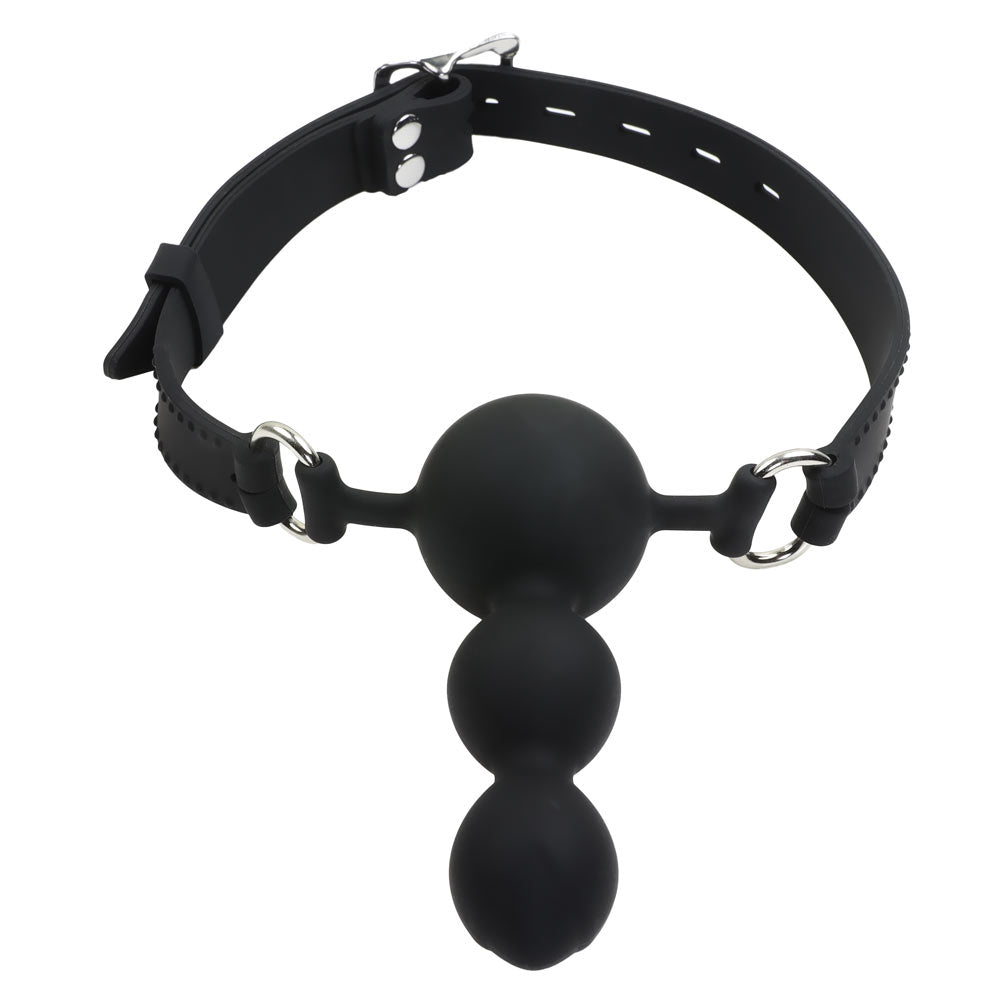 Bâillon Plug 3 Boules Noir Silicone - Vue Complète Face - Be Bondage