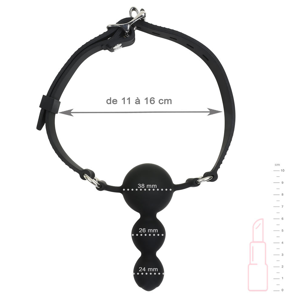 Bâillon Plug 3 Boules Noir Silicone - Vue Technique - Be Bondage