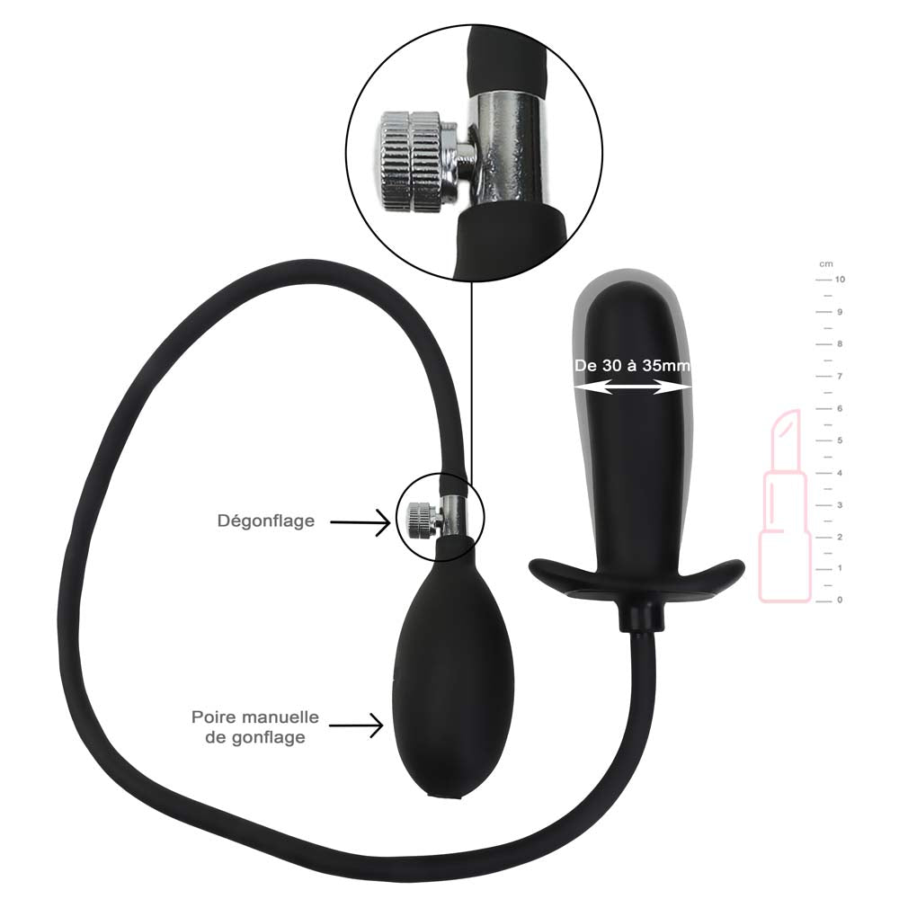 Plug Gonflable Cylindre Silicone - Vue Technique - Be Bondage
