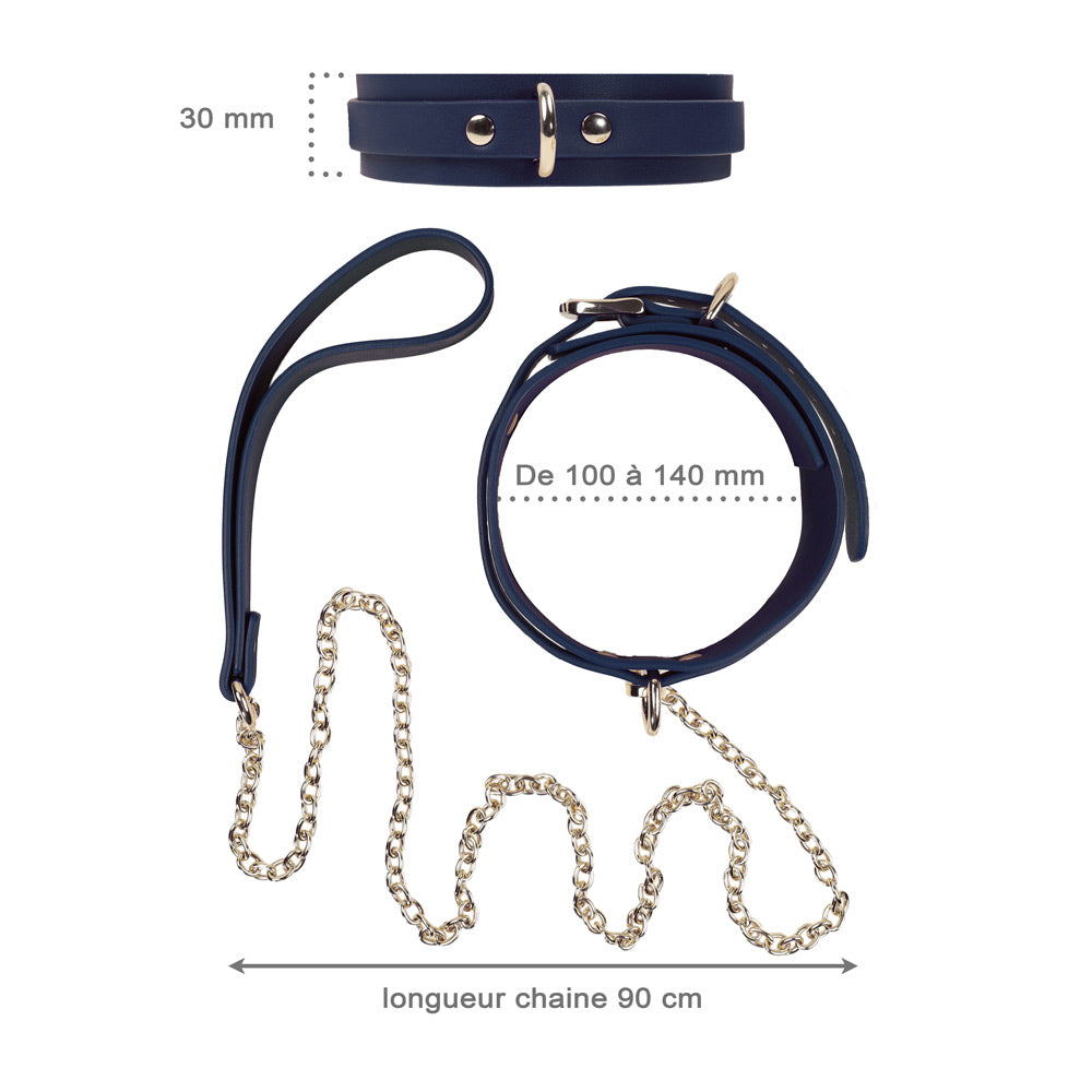 Collier & Laisse BDSM - Cuir et Métal - vue technique - Be Bondage