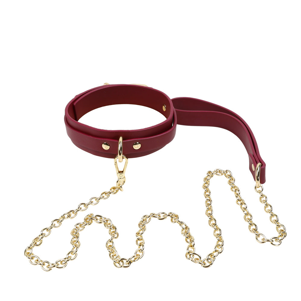 Collier & Laisse BDSM - Cuir et Métal - vue côté rouge - Be Bondage
