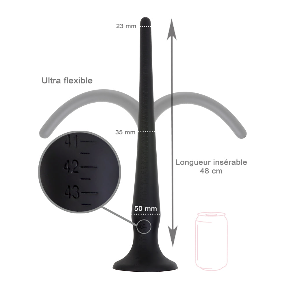 Long Plug en Silicone Noir - Vue Technique - Be Bondage