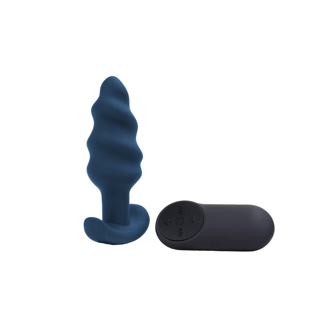 plug anal nervure vibrant et telecommande bleu torsade