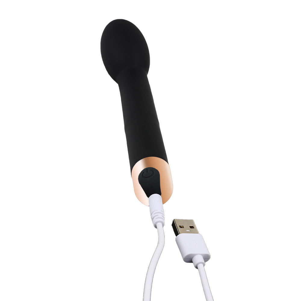 MALICE, stimulateur clitoridien et point G recourbé noir et doré rechargement par câble