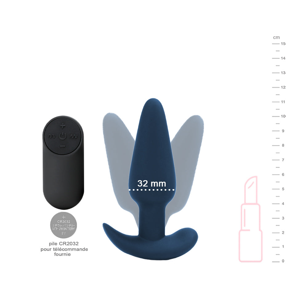 TEMPETE - petit plug vibrant télécommandable bleu nuit pour débutante