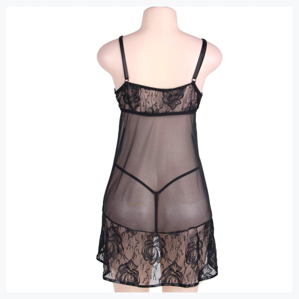 Ensemble Babydoll Rosace - dos - noir -  Sensual Lingerie