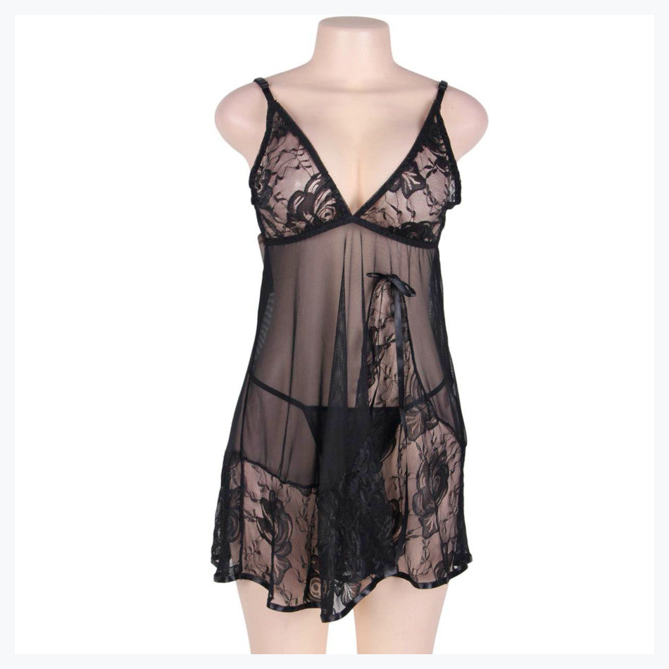 Ensemble Babydoll Rosace - face - noir -  Sensual Lingerie