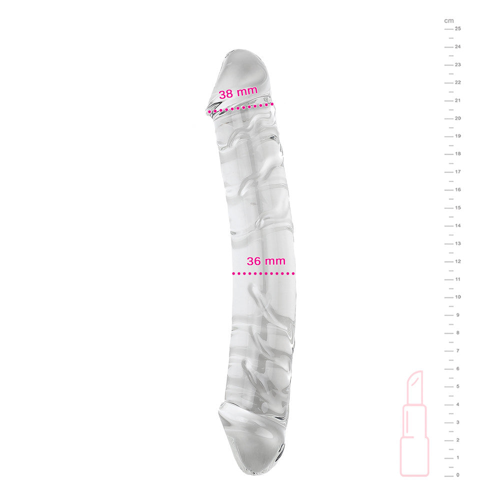 Double dong en verre transparent et sa règle de taille