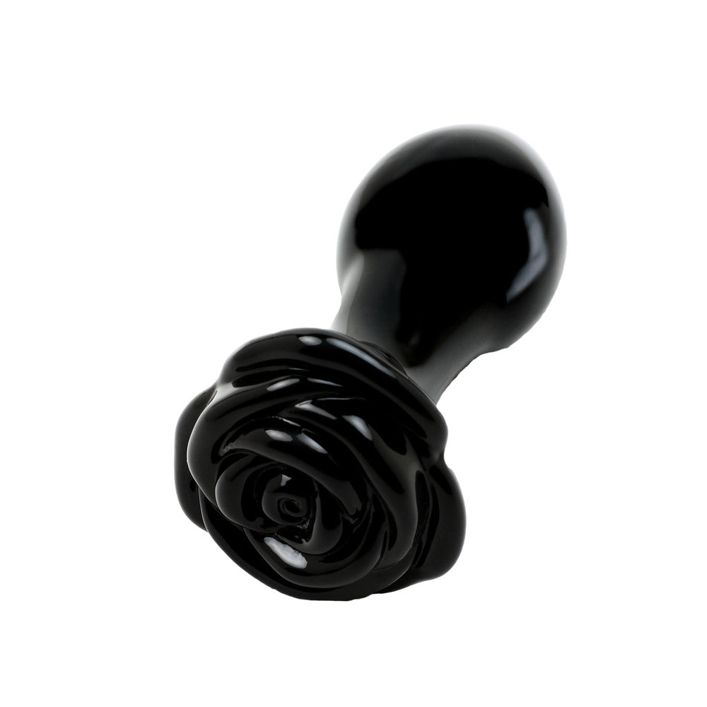 Petit plug noir en verre avec fleur