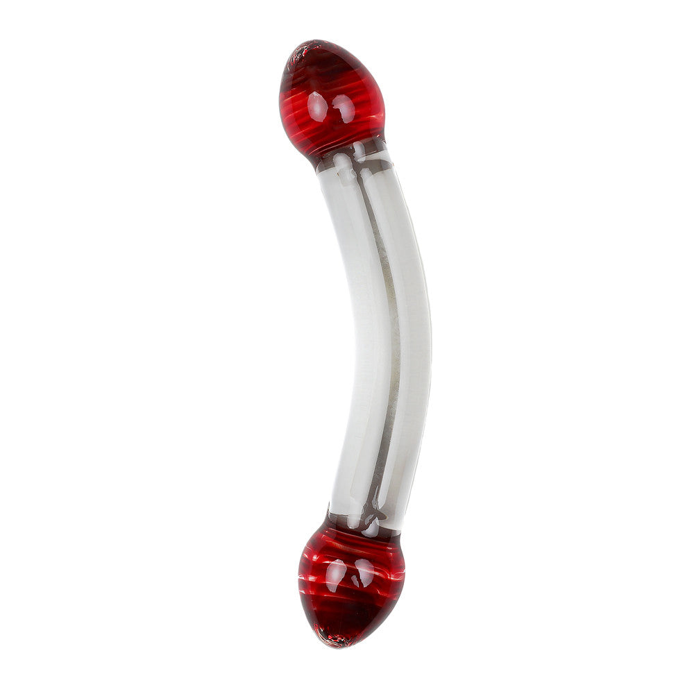 Sextoy verre point G transparent et rouge vue debout