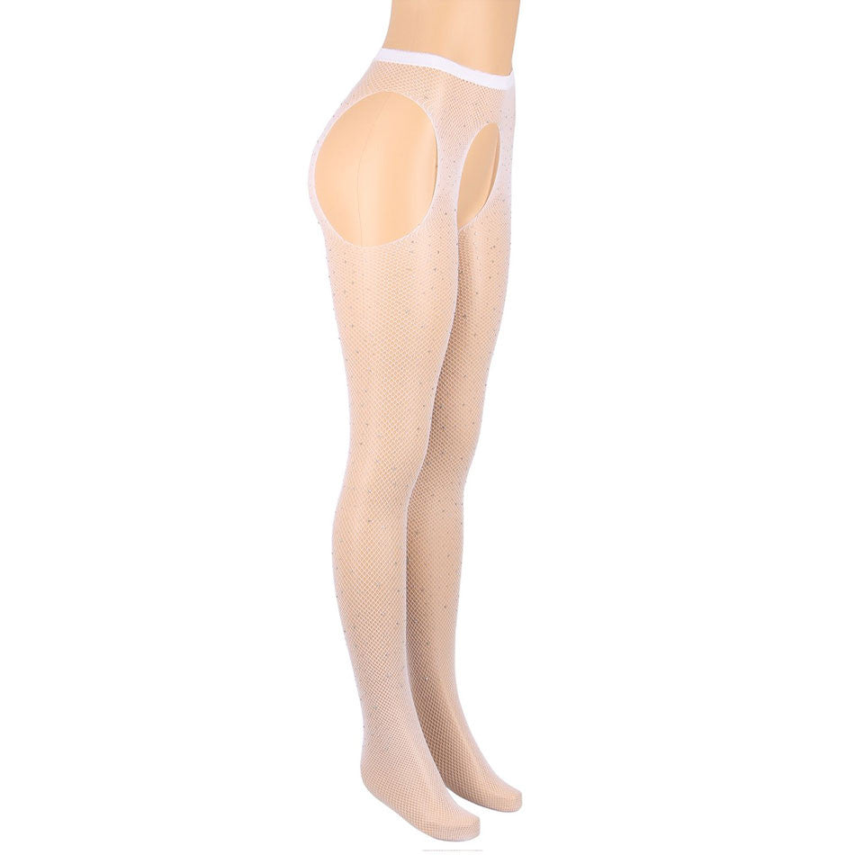 Collant ouvert resille night blanc Sensual Lingerie