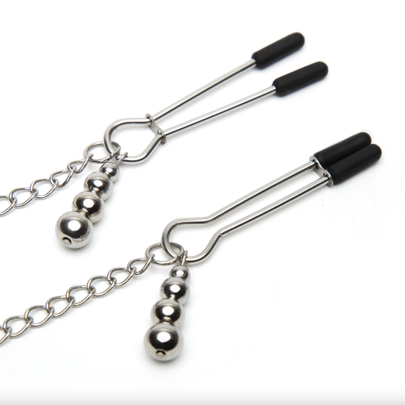 Collier et pinces à tétons satin dentelle - 50 nuances de grey
