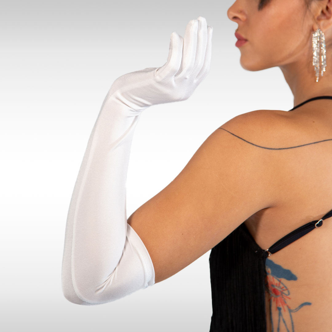 Gants Longs Tissu Satiné blancs - Sensual Lingerie