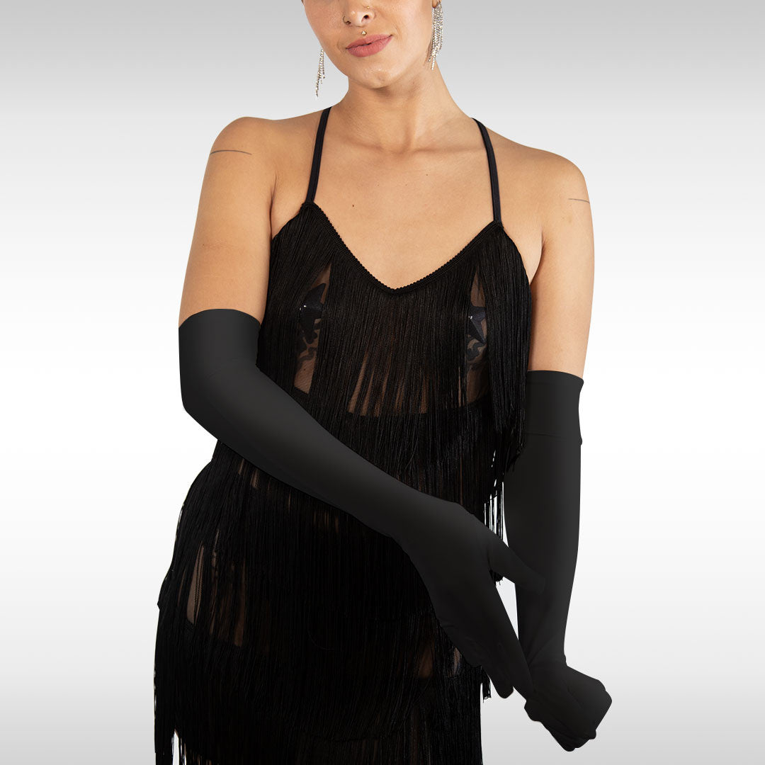 Gants Longs Tissu Satiné noirs - Sensual Lingerie
