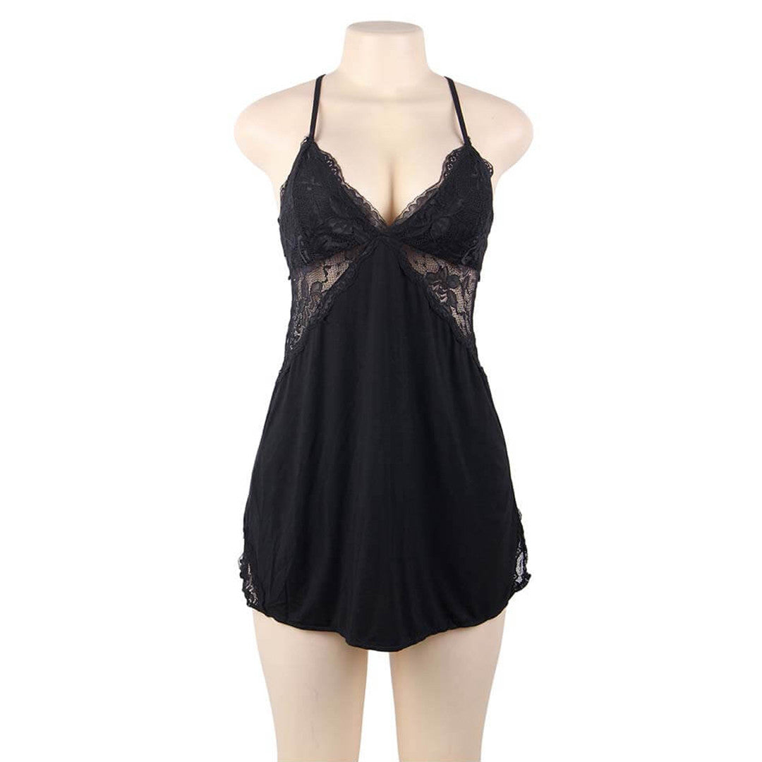 sensual lingerie nuisette Linda dentelle confort marine mannequin face
