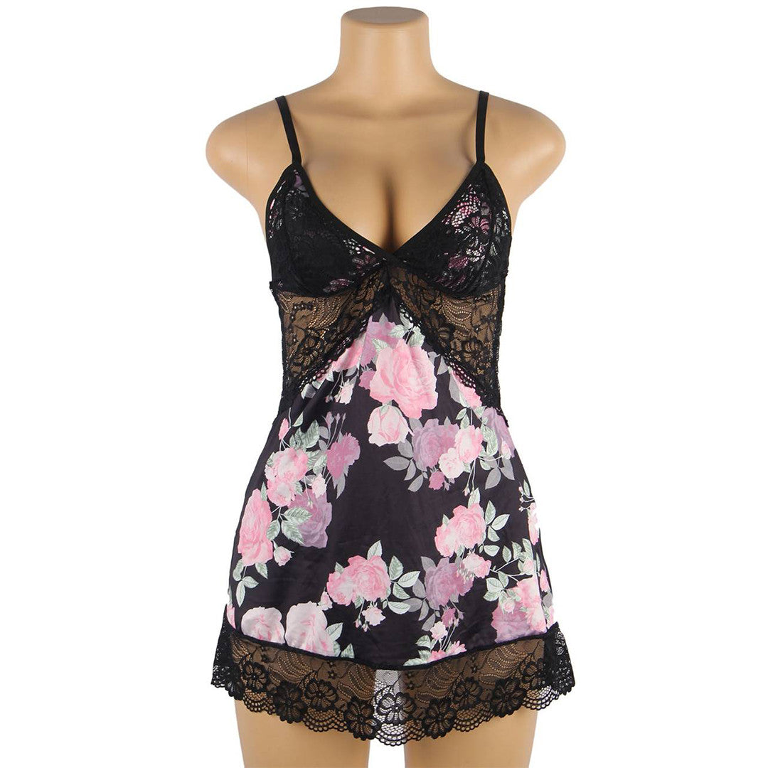 Nuisette fleurie en satin Maggy - Sensual Lingerie