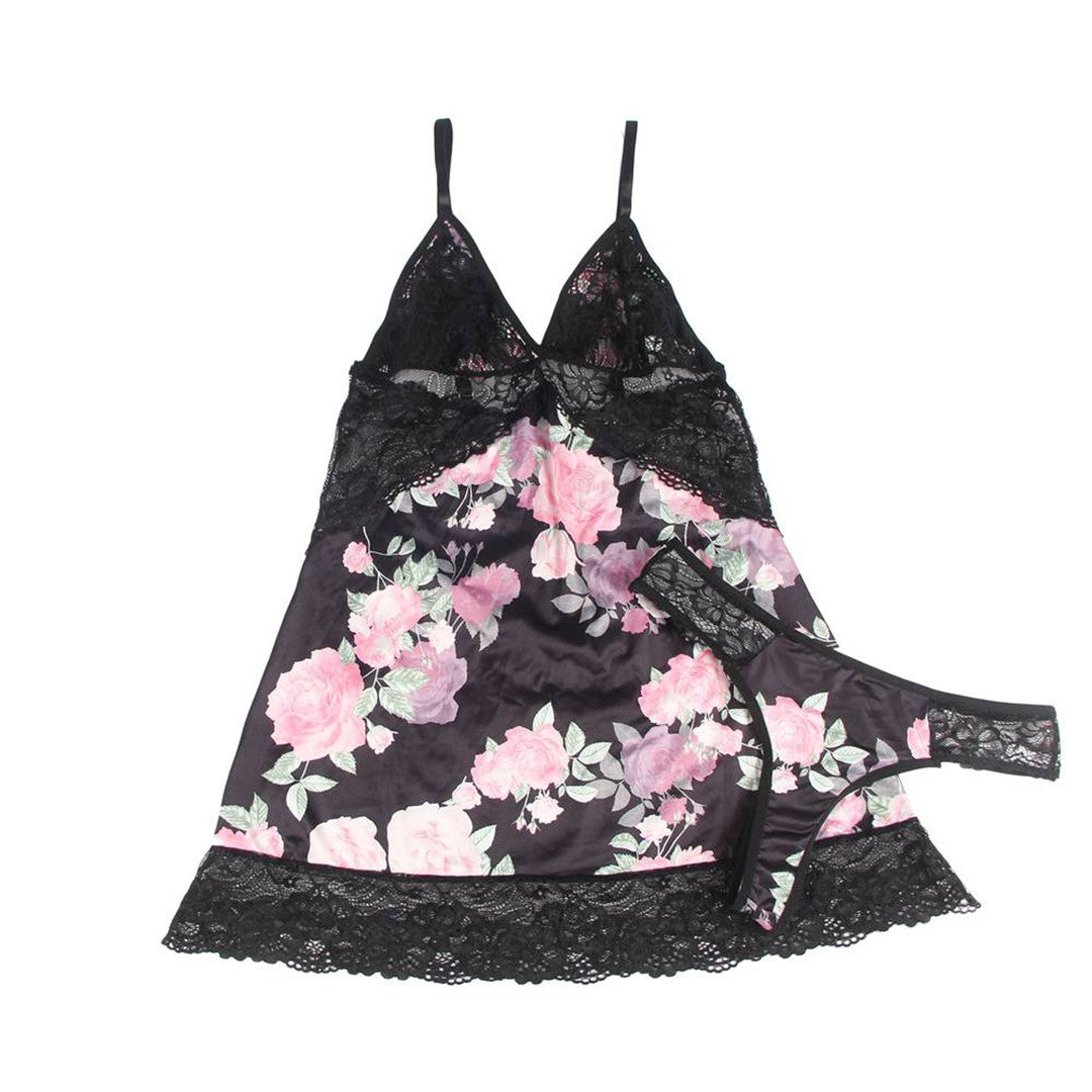 Nuisette fleurie en satin Maggy - Sensual Lingerie
