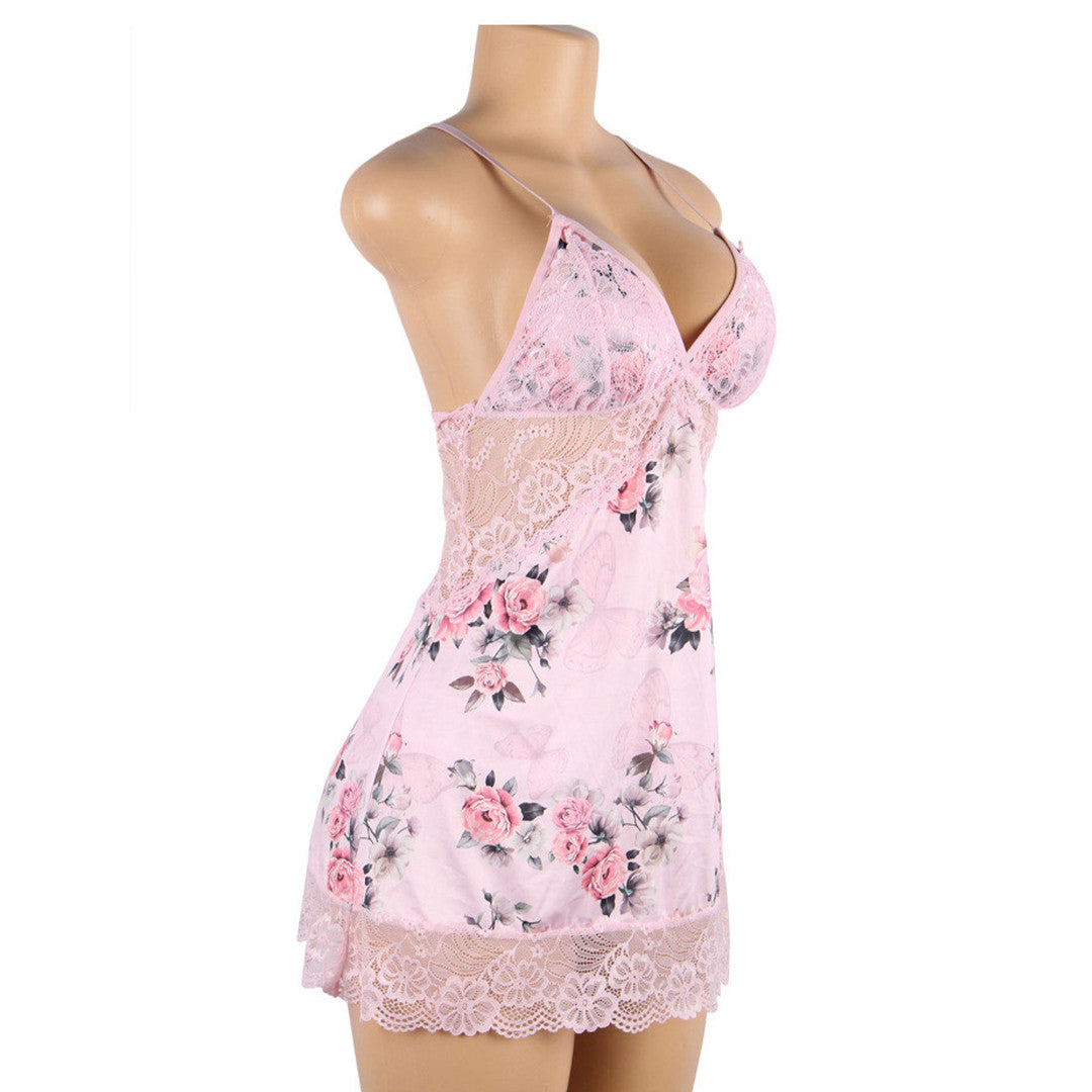 Nuisette fleurie en satin Maggy - Sensual Lingerie