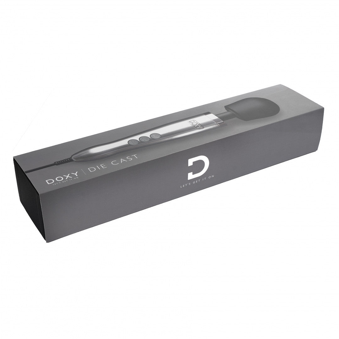 Stimulateur Clitoridien Puissant Doxy Métal - Doxy - argent vue boîte horizontale
