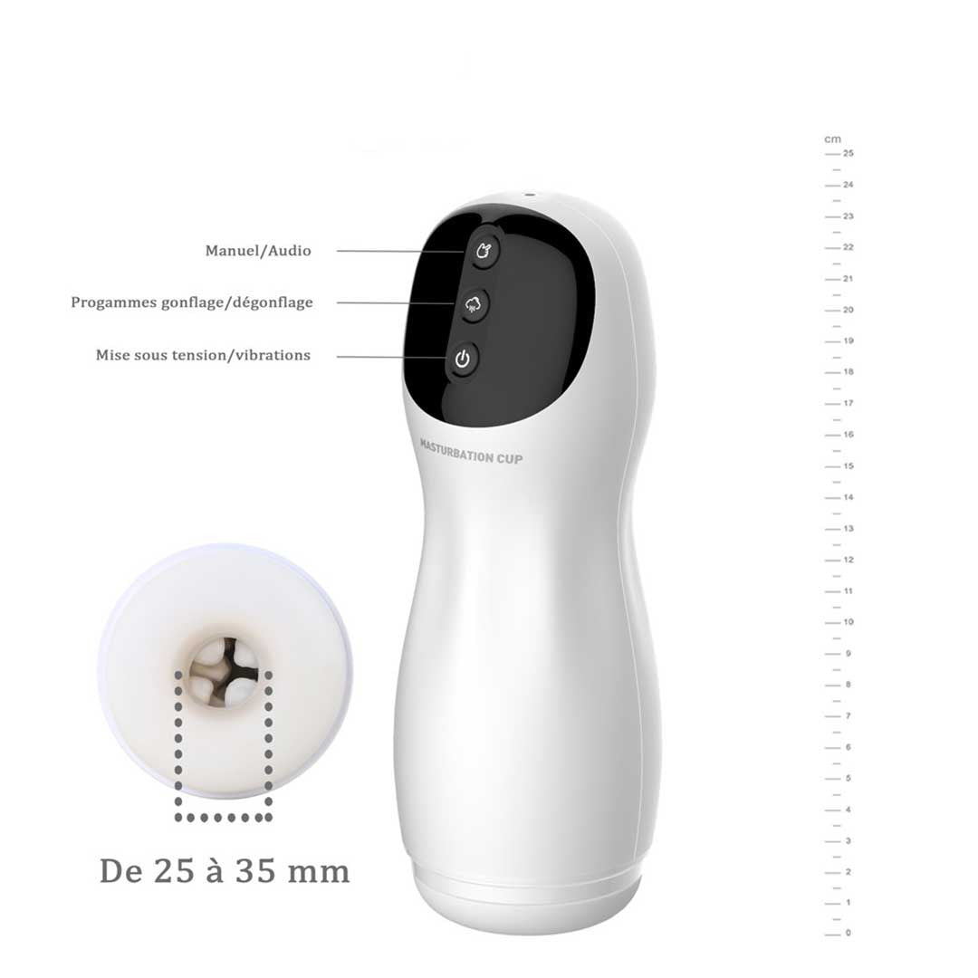 masturbateur horizon avec schema des commandes et indication des dimensions