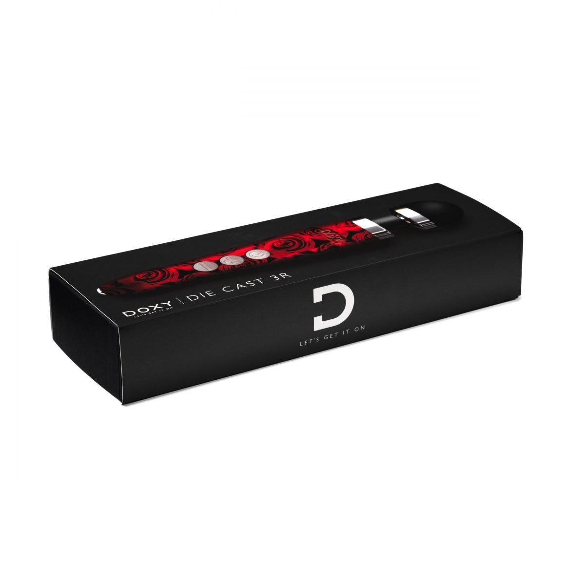 Stimulateur Clitoridien Die Cast - 3R - Rechargeable - Doxy - couelur rouge motif roses - packaging