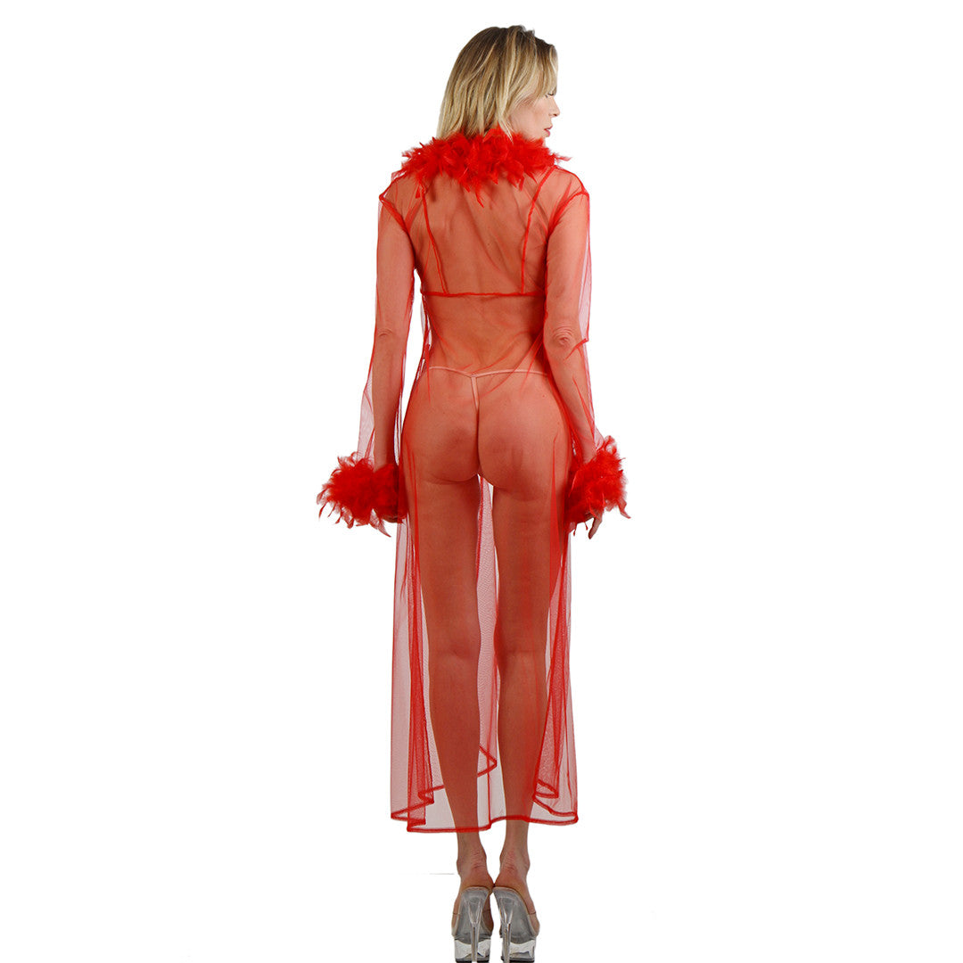 Déshabillé Long et Plumes Mysterious Rouge