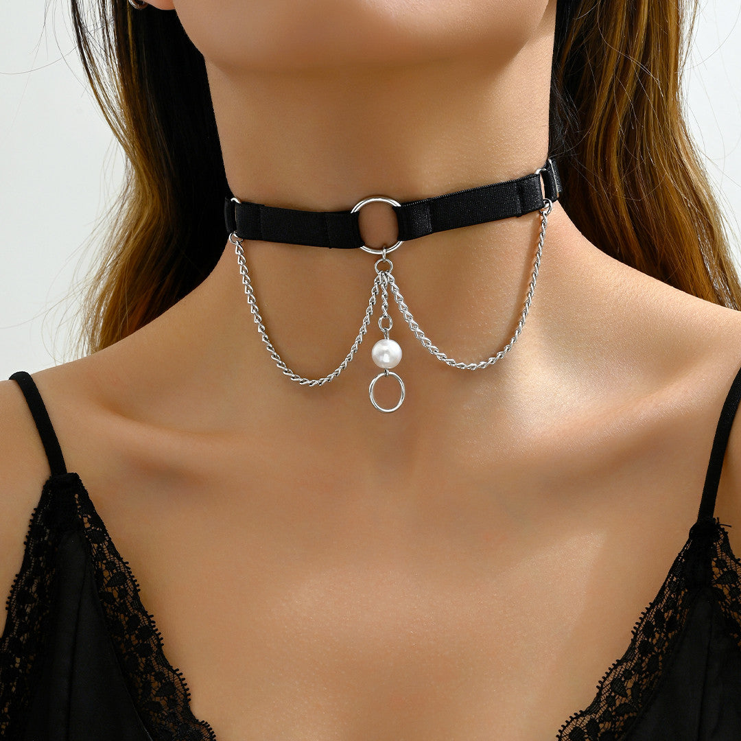 Collier Fantaisie Noir Argent
