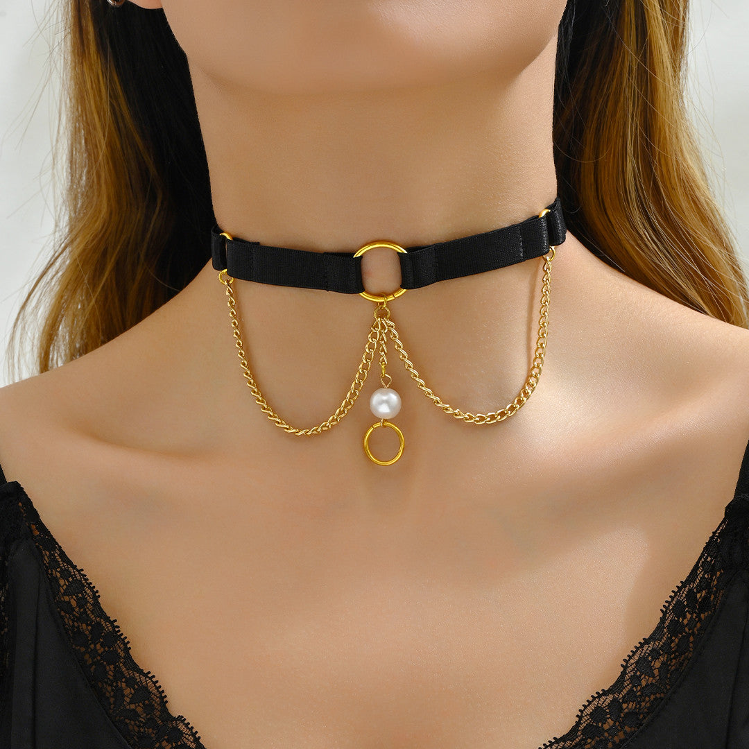 Collier Fantaisie Noir Or