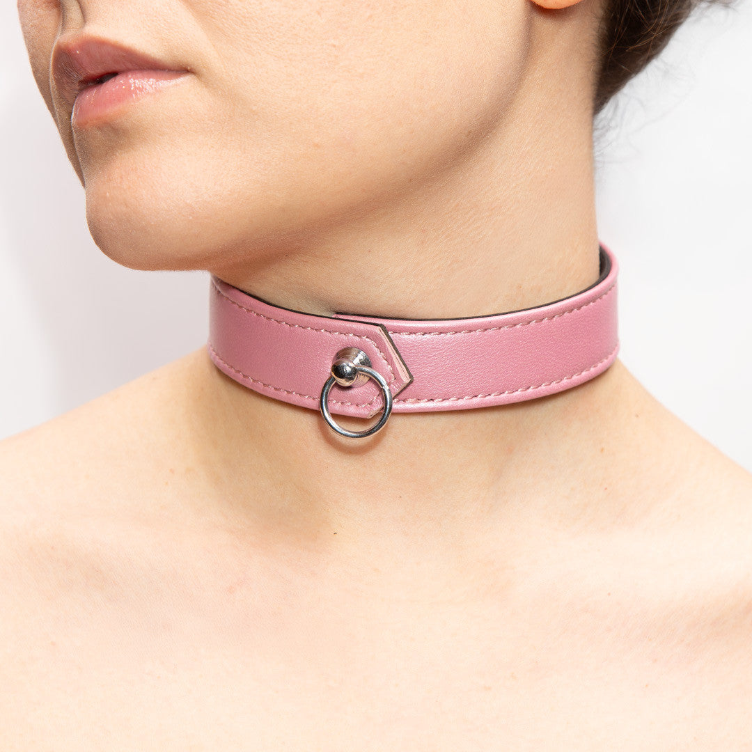 Collier Cuir Anneau Rose