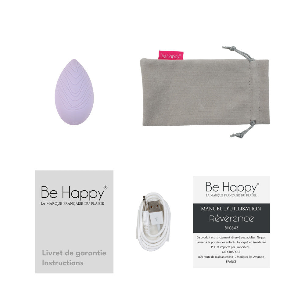 contenu coffret galet clitoris reverence avec pochette cable usb et notices