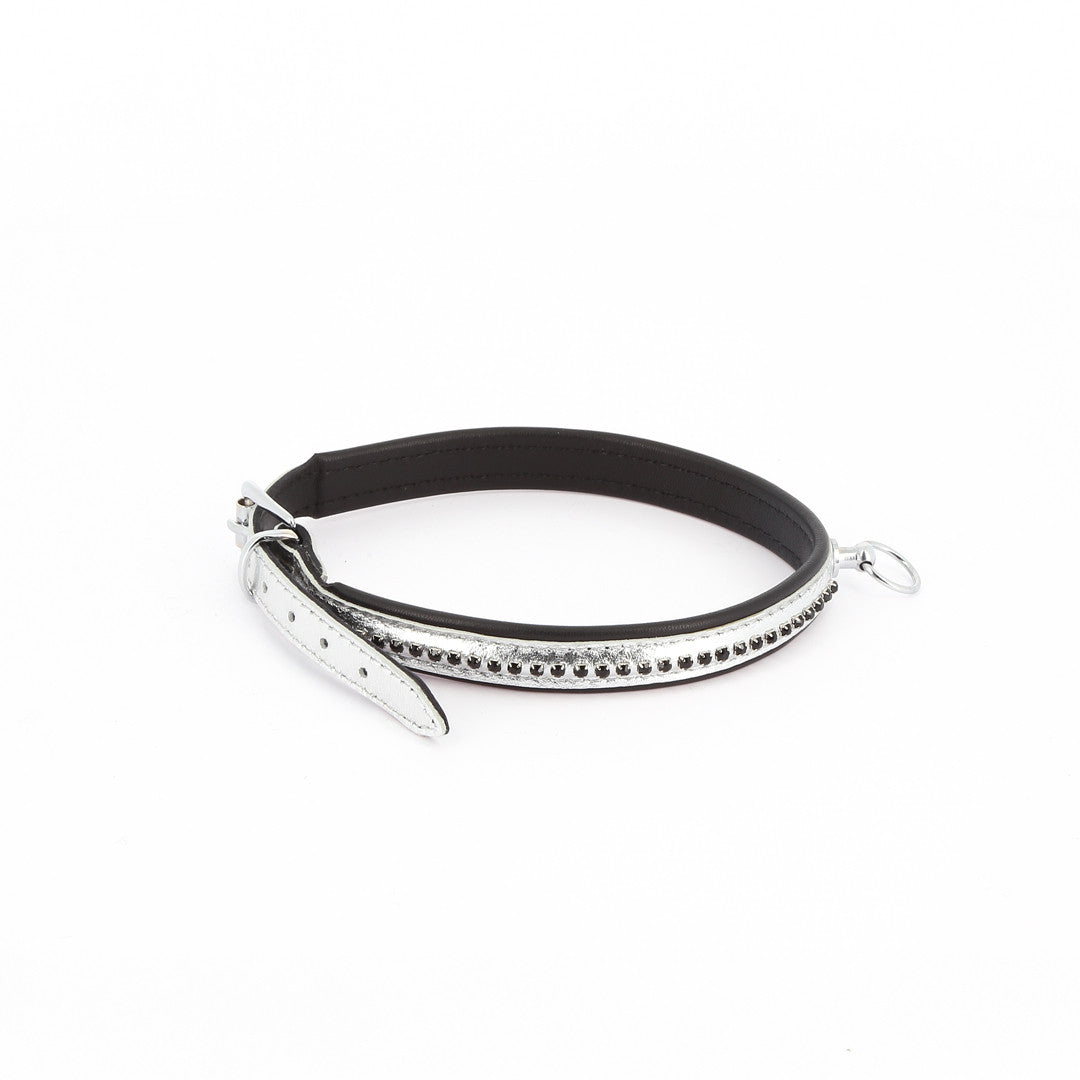 Collier Cuir Rangée Strass Argent