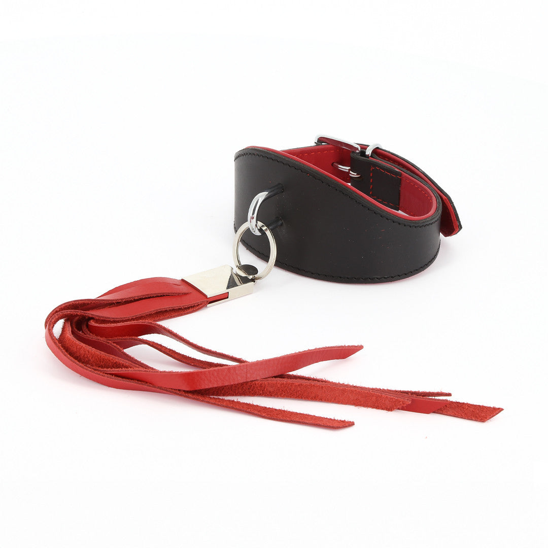Collier Cuir Frange Noir/Rouge