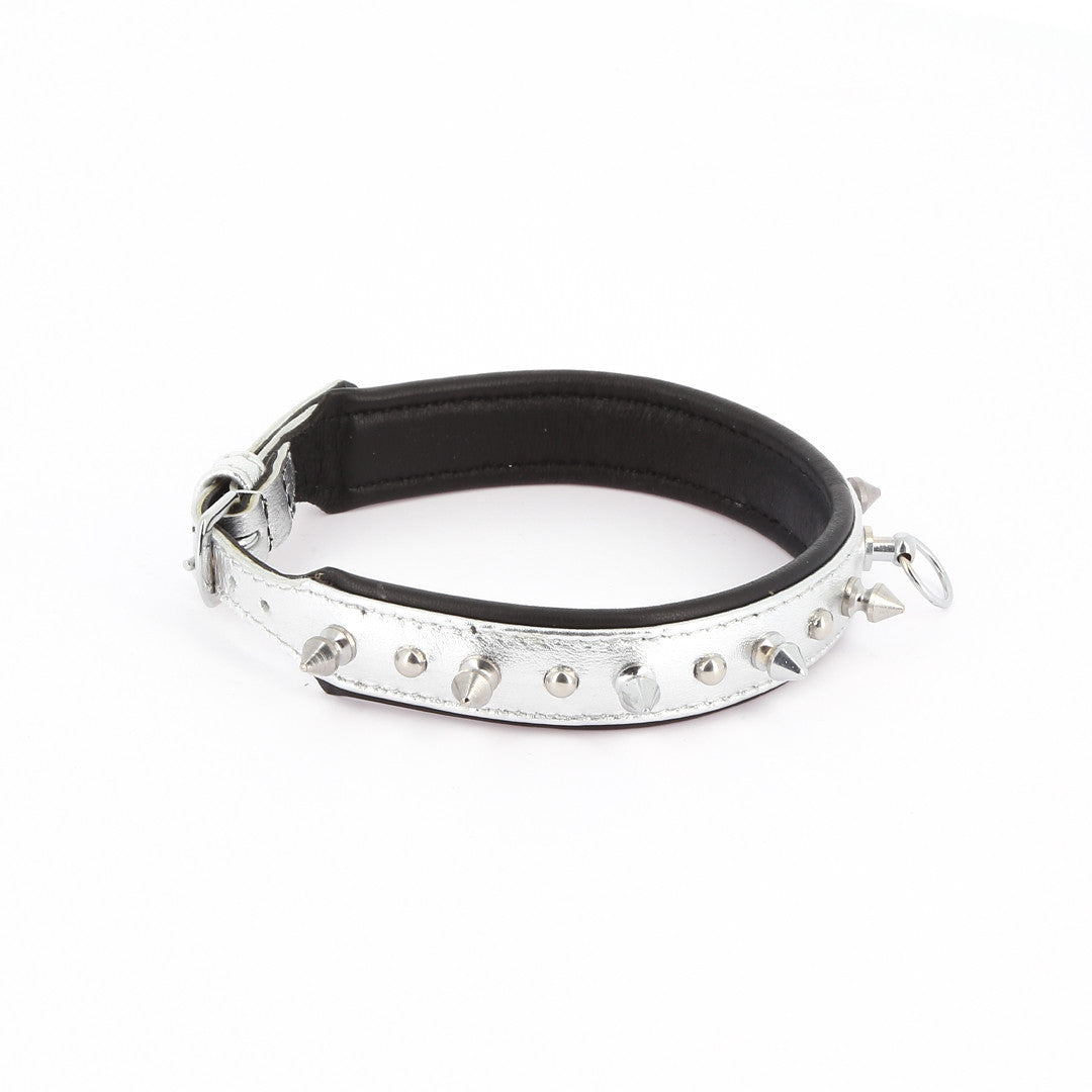 Collier Cuir Piques et Rivets Argent