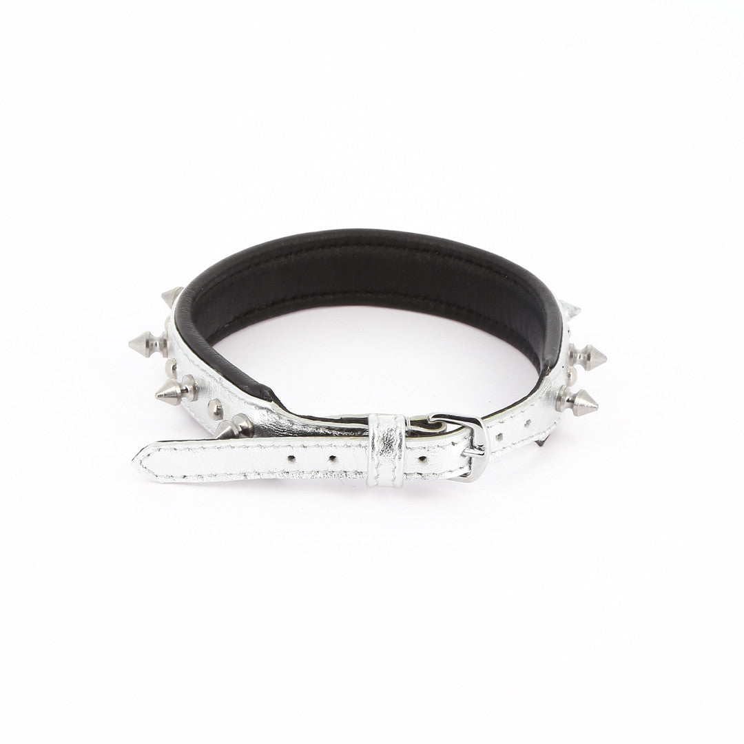 Collier Cuir Piques et Rivets Argent