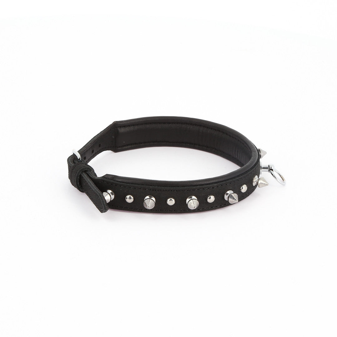 Collier Cuir Piques et Rivets Noir