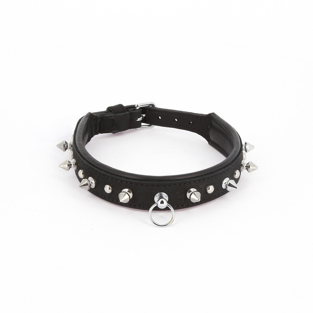 Collier Cuir Piques et Rivets Noir