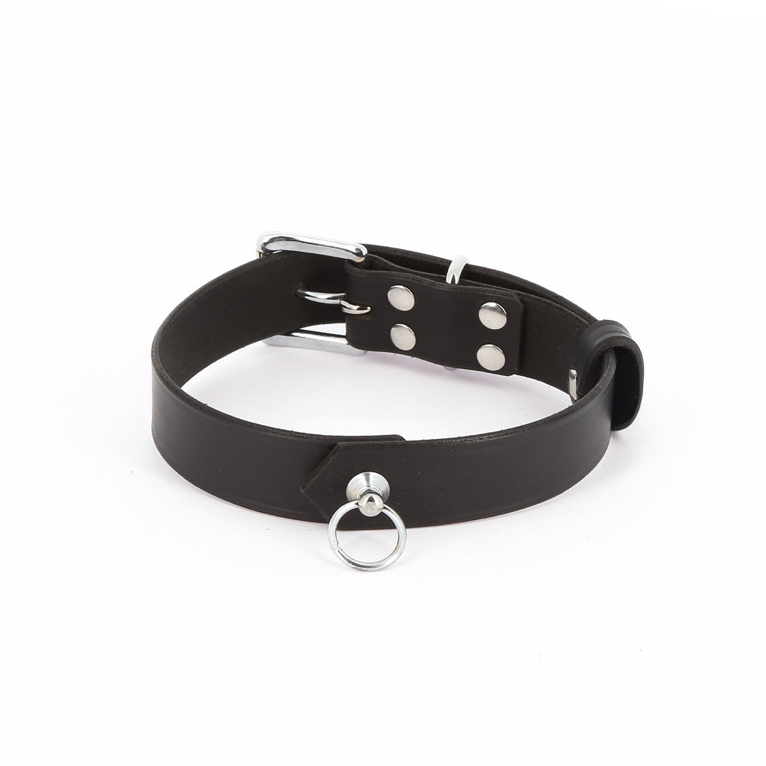 Collier Cuir Anneau Noir